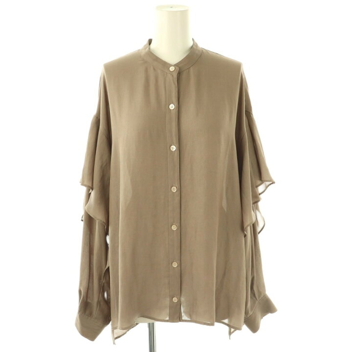 ノーブル 24SS ドライシフォンラッフルスリーブブラウス グレージュ 