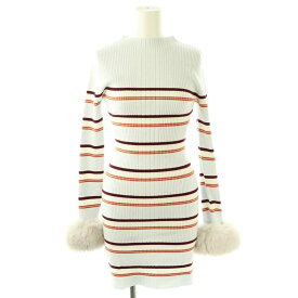 【中古】リリーブラウン Lily Brown 24AW バックリボンファーニットワンピース 膝丈 ボーダー F ライトブルー /HK ■OS ■SH レディース 【ベクトル 古着】 260126