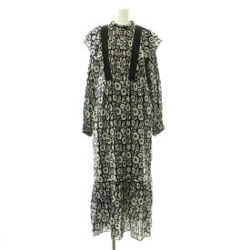【中古】ヌキテパ NE QUITTEZ PAS! COTTON LUREX STRIPE FLOWER PRINT FRILL DRESS ワンピース 花柄 フリル M 黒 青 マルチカラー /CX ■OS レディース 【ベクトル 古着】 260513