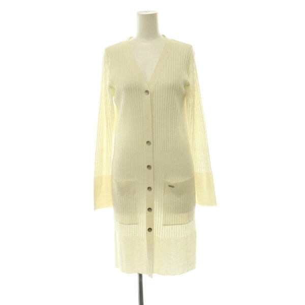 【中古】フォクシー ブティック FOXEY BOUTIQUE Cardigan Cascade カーディガン ロング リブ Vネック シアー 38 アイボリー 41908 /CX ■OS ■SH レディース 【ベクトル 古着】 260904