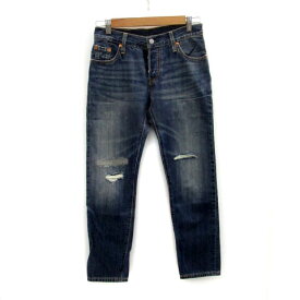 【中古】リーバイス Levi's 501CT デニムパンツ ジーンズ テーパードパンツ ロング丈 ウォッシュ加工 ダメージ加工 ボタンフライ 23 ブルー 青 /MS14 レディース 【ベクトル 古着】 230216