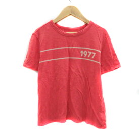 【中古】アメリカンイーグルアウトフィッターズ AMERICAN EAGLE OUTFITTERS Tシャツ カットソー 半袖 ラウンドネック プリント M 赤 レッド ベージュ /YS14 レディース 【ベクトル 古着】 230621