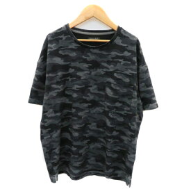 【中古】ザラマン ZARA MAN Tシャツ カットソー 半袖 Uネック 迷彩柄 カモフラ柄 オーバーサイズ M マルチカラー 黒 ブラック /YK36 メンズ 【ベクトル 古着】 230626