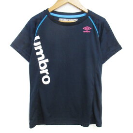 【中古】アンブロ UMBRO スポーツウェア カットソー Tシャツ 半袖 ラウンドネック 切替 ロゴプリント 総柄 M 紺 白 ネイビー ホワイト /FF33 レディース 【ベクトル 古着】 230904