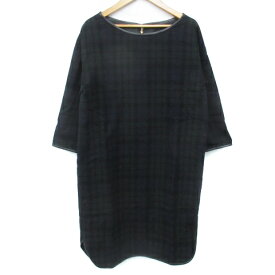 【中古】未使用品 スピック＆スパン ノーブル Spick&Span Noble ワンピース ひざ丈 長袖 ラウンドネック ウール チェック柄 マルチカラー 38 黒 緑 ブラック グリーン /FF14 レディース 【ベクトル 古着】 240110