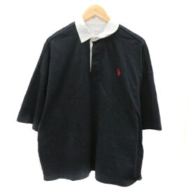 【中古】ユーエスポロアッスン U.S. POLO ASSN. ポロシャツ 五分袖 ポロカラー ロゴ刺? オーバーサイズ L 黒 ブラック /YK41 メンズ 【ベクトル 古着】 240117