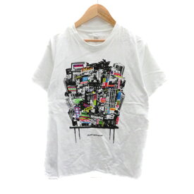 【中古】グラニフ graniph Tシャツ カットソー 半袖 ラウンドネック プリント M マルチカラー 白 ホワイト /YK32 メンズ 【ベクトル 古着】 240311