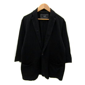 【中古】プラスワン PLUS ONE テーラードジャケット ミドル丈 七分袖 無地 シングルボタン 薄手 M 黒 ブラック /SY32 メンズ 【ベクトル 古着】 250325