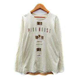 【中古】ピンクハウス PINK HOUSE カットソー 長袖 ラウンドネック ロゴプリント M アイボリー /SY37 レディース 【ベクトル 古着】 250718