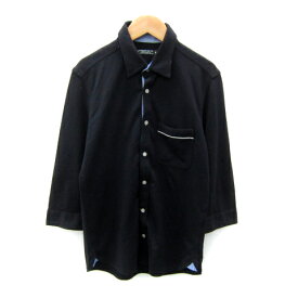 【中古】タケオキクチ TAKEO KIKUCHI カジュアルシャツ 七分袖 無地 M 紺 ネイビー /SY3 メンズ 【ベクトル 古着】 250722