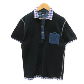 【中古】ティーケーミクスパイス タケオキクチ THE SHOP TK MIXPICE カジュアルシャツ 半袖 ハーフボタン レイヤード風 切替 チェック柄 M マルチカラー 黒 ブラック /YK45 メンズ 【ベクトル 古着】 250828