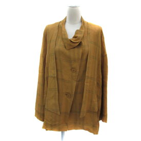 【中古】ケイコキシ KEIKO KISHI by nosh ステンカラージャケット ミドル丈 チェック柄 オレンジ ベージュ /YS4 レディース 【ベクトル 古着】 251001