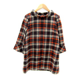 【中古】未使用品 エル ELLE チュニック 七分袖 チェック柄 マルチカラー 38 M オレンジ 黒 /SY32 レディース 【ベクトル 古着】 251008