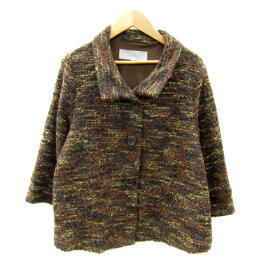 【中古】アールヴィーボ ALVIVO ステンカラージャケット ミドル丈 九分袖 ブークレ 総柄 2 茶 ブラウン /SY7 レディース 【ベクトル 古着】 250930