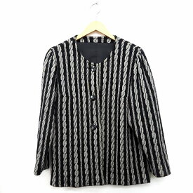 【中古】ジャケット アウター ストライプ ノーカラー 長袖 ブラック グレー 黒 /MT20 レディース 【ベクトル 古着】 201217 ブランド古着ベクトルプレミアム店