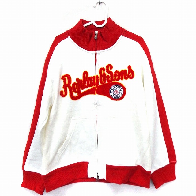 リプレイソンズ REPLAYSONS 子供服 ジャケット アウター ブルゾン アップリケ 長袖 ホワイト 白 レッド 赤  FT47 キッズ  210312