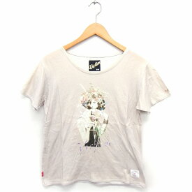 【中古】ヴィクティム VICTIM Tシャツ カットソー プリント クルーネック 半袖 コットン 綿 M ベージュ /FT15 レディース 【ベクトル 古着】 210805