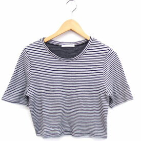 【中古】マウジー moussy カットソー Tシャツ ボーダー 丸首 半袖 コットン 綿 2 グレー /FT46 レディース 【ベクトル 古着】 210721