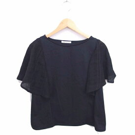 【中古】ナチュラルビューティーベーシック NATURAL BEAUTY BASIC カットソー Tシャツ ボートネック 袖チェック 袖透け感 半袖 M 黒 ブラック /TT39 レディース 【ベクトル 古着】 220226