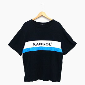 【中古】エモダ EMODA カンゴール KANGOL Tシャツ カットソー 丸首 半袖 コットン 綿 プリント ロゴ F ブラック 黒 ホワイト 白 ライトブルー 青 /HT9 レディース 【ベクトル 古着】 220302