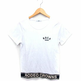 【中古】ロデオクラウンズワイドボウル RODEO CROWNS WIDE BOWL RCWB カットソー Tシャツ ロゴ刺繍 半袖 丸首 裾リブ コットン M ホワイト 白 /FT28 レディース 【ベクトル 古着】 220325