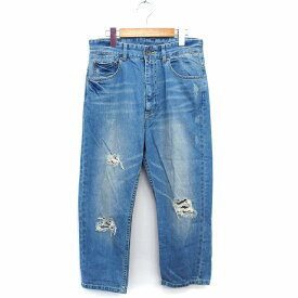 【中古】ジーナシス JEANASIS ジーンズ デニム パンツ テーパード コットン 綿 ダメージ加工 M ブルー 青 /HT14 レディース 【ベクトル 古着】 220520