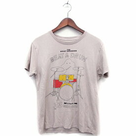 【中古】グラニフ graniph Tシャツ カットソー 半袖 丸首 英字 ドラム プリント 切替リブ コットン 綿 S ダークベージュ /HT27 メンズ 【ベクトル 古着】 221017