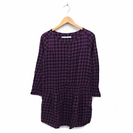 【中古】スピック&スパン Spick&Span ワンピース フレア ひざ丈 ウール混 コットン混 タック チェック 長袖 紫 パープル /NT21 レディース 【ベクトル 古着】 221202