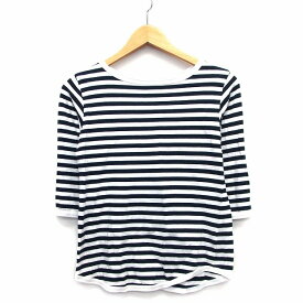 【中古】ビームスボーイ BEAMS BOY Tシャツ カットソー ボーダー 柄 七分袖 丸首 切替リブ コットン 綿 ホワイト 白 ブラック 黒 /HT4 レディース 【ベクトル 古着】 230215