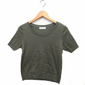 【中古】グリーンレーベルリラクシング ユナイテッドアローズ green label relaxing ラウンドネック カットソー Tシャツ ショートスリーブ 半袖 切替リブ 綿 カーキ /FT16 レディース 【ベクトル 古着】 230216