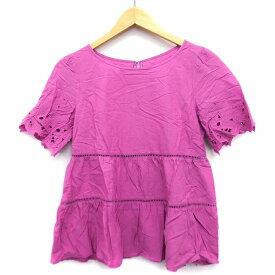 【中古】プロポーション ボディドレッシング PROPORTION BODY DRESSING カットソー ブラウス レース 花柄 五分袖 丸首 綿混 2 ピンクパープル 紫 /HT5 レディース 【ベクトル 古着】 230324