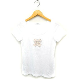 【中古】ナチュラルビューティーベーシック NATURAL BEAUTY BASIC 半袖 カットソー Tシャツ アップリケ ビーズ装飾 コットン 綿 M ホワイト 白 /FT7 レディース 【ベクトル 古着】 230616