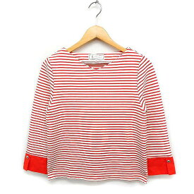 【中古】ロペピクニック ROPE Picnic ボーダー柄 七分袖 Vネック カットソー Tシャツ プルオーバー 36 オレンジ /FT40 レディース 【ベクトル 古着】 230624