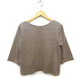 【中古】ドット&ストライプス チャイルドウーマン Dot&Stripes CHILD WOMAN カットソー Tシャツ ボートネック リボン クロップド ボーダー コットン 綿 七分袖 F 茶 ブラウン /NT6 レディース 【ベクトル 古着】 230807