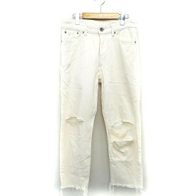 【中古】ジーナシス JEANASIS デニム パンツ テーパード ダメージ加工 パッチ 牛革 コットン 綿 M ライトベージュ /HT30 レディース 【ベクトル 古着】 230818