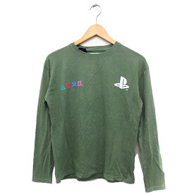 【中古】ザラ ZARA × Play Station プリント Tシャツ カットソー 長袖 丸首 コットン 綿 13-14 カーキ /FT43 キッズ 【ベクトル 古着】 240314