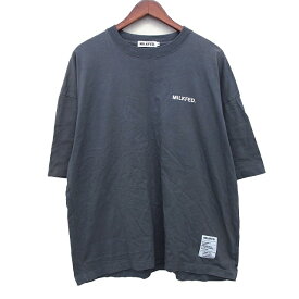 【中古】ミルクフェド MILKFED. Tシャツ カットソー ロゴ プリント パッチ 切替リブ 半袖 丸首 コットン 綿 チャコール 灰 /HT17 メンズ 【ベクトル 古着】 240405