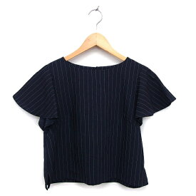 【中古】ナチュラルビューティーベーシック NATURAL BEAUTY BASIC カットソー ブラウス フレアスリーブ ストライプ クロップド 半袖 S 紺 ネイビー /NT12 レディース 【ベクトル 古着】 240412