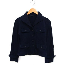 【中古】コムサデモード COMME CA DU MODE ニット ジャケット トライアングルカラー ウール混 裏地なし 11 紺 ネイビー /NT28 レディース 【ベクトル 古着】 241216