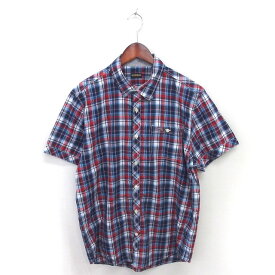 【中古】ナパピリ NAPAPIJRI シャツ カジュアル ステンカラー チェック 半袖 ネイビー レッド 紺 赤 /TT メンズ 【ベクトル 古着】 250426