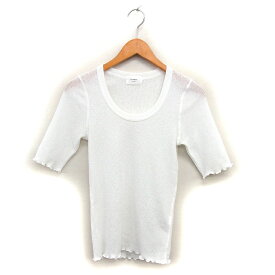 【中古】ラ ナチュール La nature 透かし編み ニット Uネック カットソー 透け感 五分袖 F 白 ホワイト /NT28 レディース 【ベクトル 古着】 260130