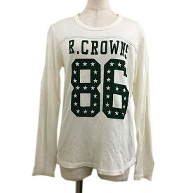 【中古】ロデオクラウンズ Rodeo Crowns Tシャツ カットソー ロンT プルオーバー ラウンドネック ロゴ プリント 長袖 S 白 緑 ホワイト グリーン レディース 【ベクトル 古着】 231113