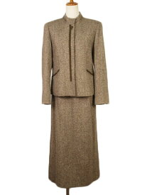 【中古】レリアン Leilian スーツ ジャケット スカート ロング ツイード ウール シルク 7 茶 ブラウン レディース 【ベクトル 古着】 230123