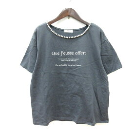 【中古】テチチ Te chichi カットソー Tシャツ クルーネック プリント 半袖 パール F グレー /MN ■MO レディース 【ベクトル 古着】 230616