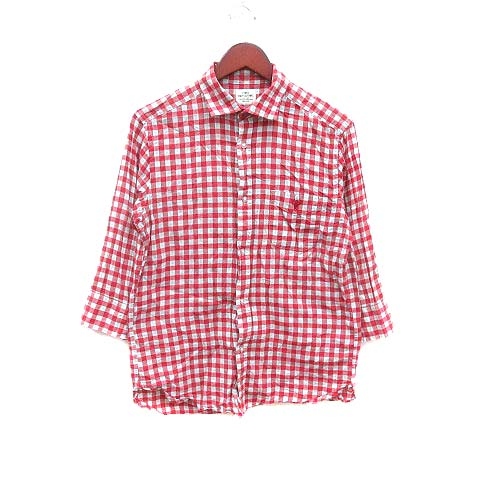 コーエン coen DAILY CLOTHING シャツ チェック 七分袖 L 赤 レッド 白