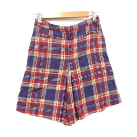 【中古】キャシャレル cacharel キュロットパンツ ツイード タック チェック 切替 レザー調 紫 パープル 赤 レッド /CT レディース 【ベクトル 古着】 231021