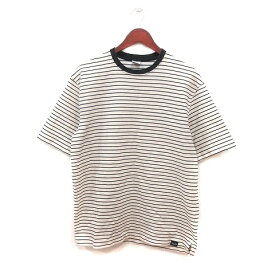 【中古】ザラ ZARA Tシャツ カットソー クルーネック ボーダー 半袖 M 白 アイボリー 黒 ブラック /MS メンズ 【ベクトル 古着】 240227