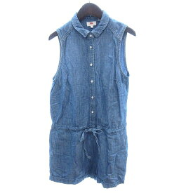 【中古】リーバイス Levi's パンツ オールインワン ステンカラー シャンブレー ロールアップ 麻混 リネン混 ノースリーブ S 青 ブルー /AU レディース 【ベクトル 古着】 240305