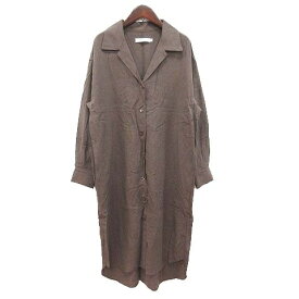 【中古】マウジー moussy シャツワンピース ロング 長袖 オープンカラー 麻混 リネン混 F こげ茶 ダークブラウン /CT ■MO レディース 【ベクトル 古着】 240314