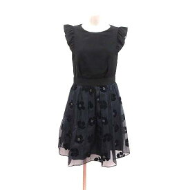 【中古】ジルバイジルスチュアート JILL by JILLSTUART ワンピース フレア ミニ チュール ドッキング 花柄 フレンチスリーブ M 黒 ブラック 紺 ネイビー /YK レディース 【ベクトル 古着】 240402